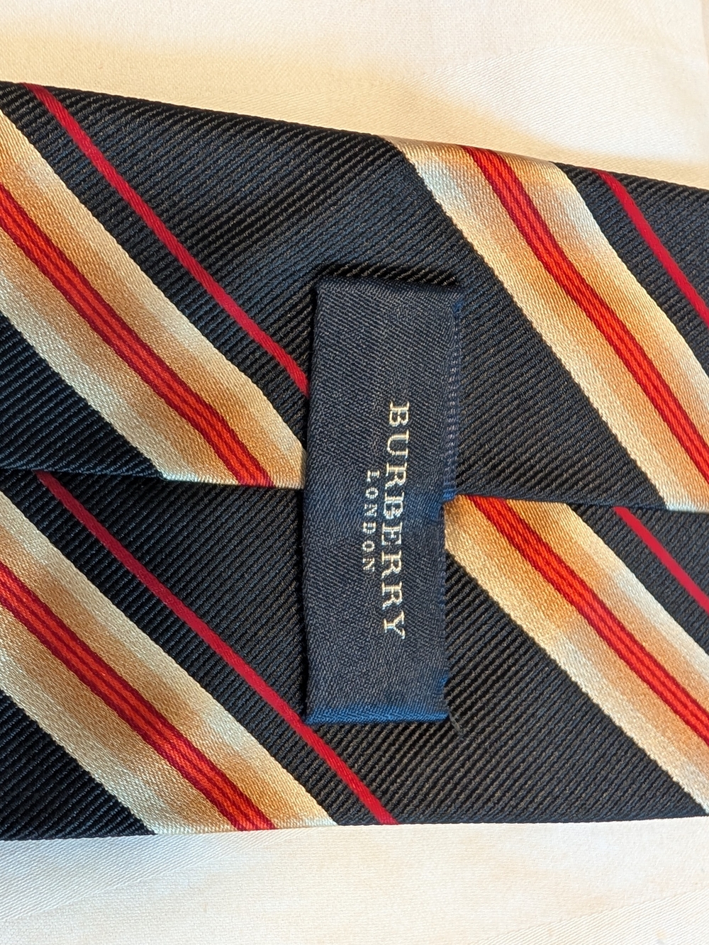 Burberry Black 100% Silk Diagonal Stripe Tie with Red & Gold